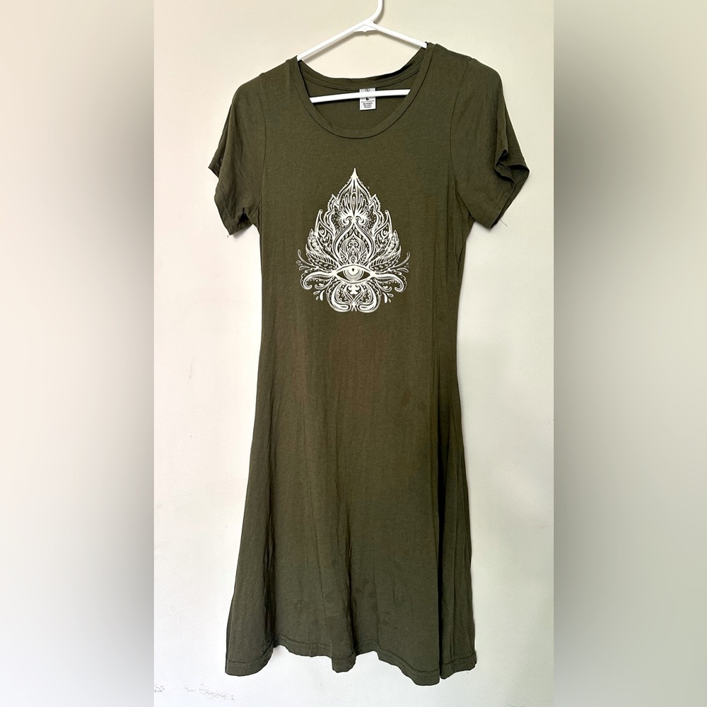 Olive Green Graphic Dress